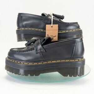 Dr Martens Adrian Quad Loafers Black Leather Tassel Platform Mens 5 6 Womens 6 7